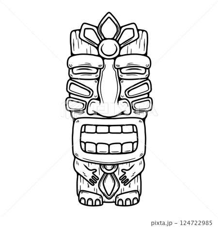 Traditional polynesian tiki idol. Illustration of tribal tiki mask. Design element for decorations. Vector illustration 124722985