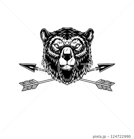 Illustration of the bear head with crossed arrows. Design element for logo, label, sign, emblem. Vector illustration Illustration of the bear head with crossed arrows. Design element for logo, label, sign, emblem. Vector illustration 124722990