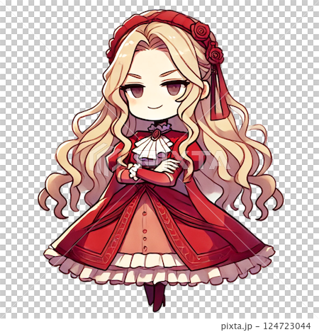 金髮反派角色（紅色連身裙、傲嬌臉、動漫風格 SD 插畫） 124723044