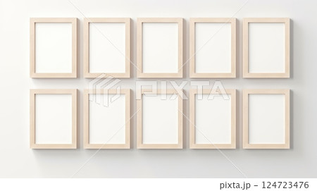 wood photo art frame set on white wall, ai wood photo art frame set on white wall, ai 124723476