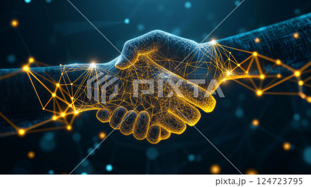 Two digital hands shaking in a technological agreement 124723795