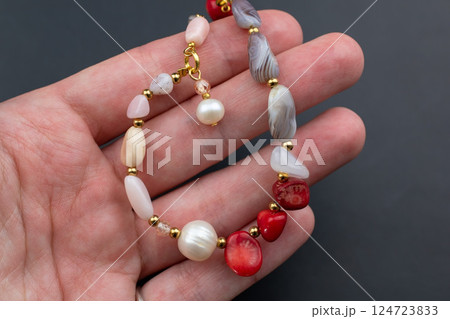 Unique bracelet for women on a black background, promotional photo for an online vintage and handmade jewelry store Unique bracelet for women on a black background, promotional photo for an online vintage and handmade jewelry store 124723833