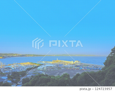江ノ島ヨットハーバーと海。イラスト風の写真。 124723957