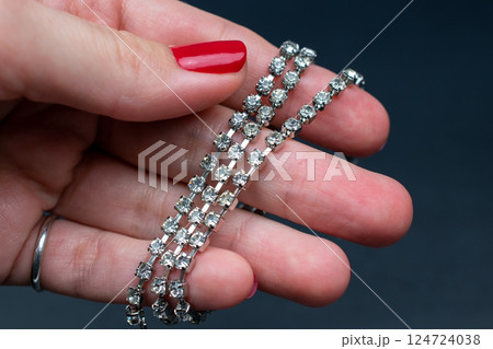 Unique necklace for women on a black background, promotional photo for an online vintage and handmade jewelry store Unique necklace for women on a black background, promotional photo for an online vintage and handmade jewelry store 124724038