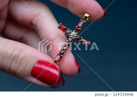 Unique necklace for women on a black background, promotional photo for an online vintage and handmade jewelry store Unique necklace for women on a black background, promotional photo for an online vintage and handmade jewelry store 124724046