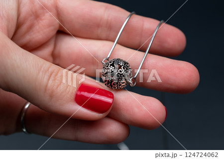 Unique necklace for women on a black background, promotional photo for an online vintage and handmade jewelry store 124724062