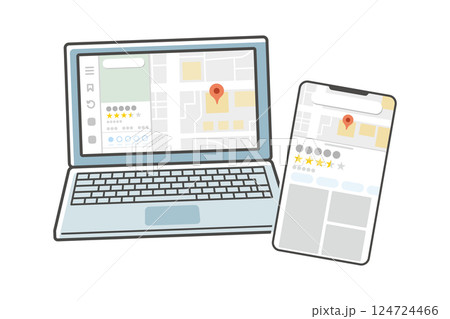 スマホとパソコンでgoogleマップを表示させたイラスト スマホとパソコンでgoogleマップを表示させたイラスト 124724466