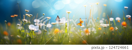 Colorful butterflies and wildflowers in meadow 124724661