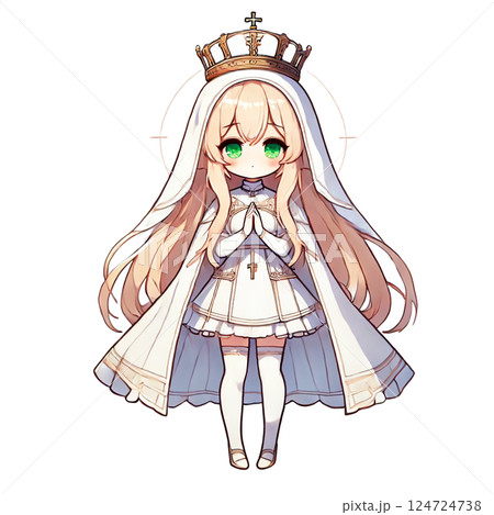 AI生成・異世界転生した聖女キャラクターシリーズ（白い修道服・緑目・お祈りポーズ・アニメ風SD） 124724738