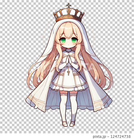 AI生成・異世界転生した聖女キャラクターシリーズ（白い修道服・緑目・お祈りポーズ・アニメ風SD） 124724738