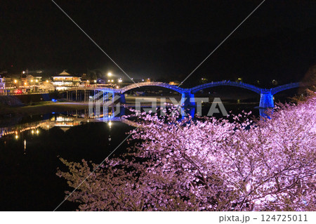 錦帯橋 満開の夜桜ライトアップ 錦帯橋 満開の夜桜ライトアップ 124725011