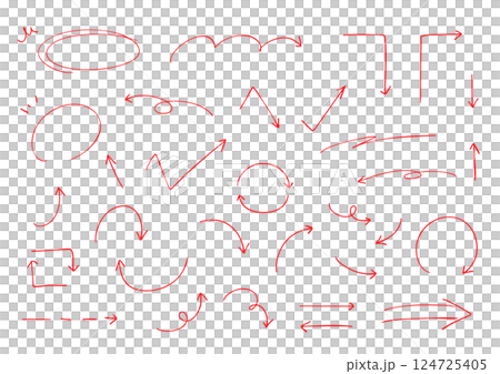 Vector Pen Hand Drawn Arrows Set Red 124725405