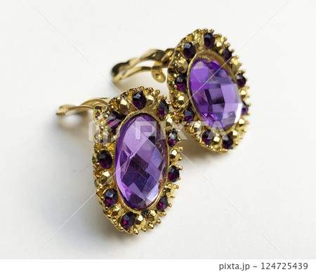 Unique earrings for women on a white background, promotional photo for an online vintage and handmade jewelry store Unique earrings for women on a white background, promotional photo for an online vintage and handmade jewelry store 124725439