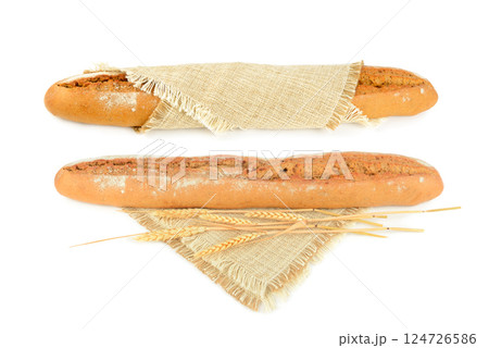 Freshly baked baguettes isolated on white background. 124726586