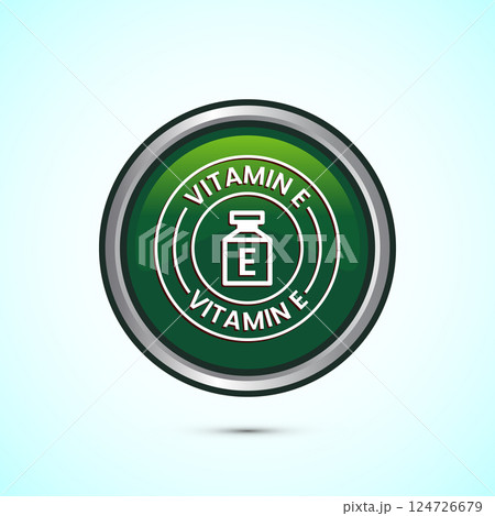 Vitamin E icon design illustration. Vitamin E sign symbol, Button design 124726679