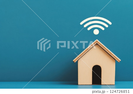 Wooden House with Wi-Fi Signal 124726851