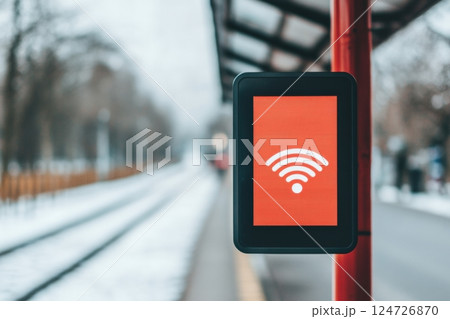 Rural Bus Stop with Wi-Fi Symbol 124726870