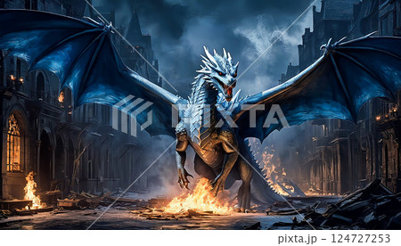 オープンワールドのゲームに登場する巨大な翼のドラゴン　 [AI生成画像] 124727253