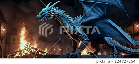 オープンワールドのゲームに登場する巨大な翼のドラゴン　 [AI生成画像] 124727254