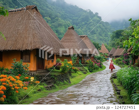 Traditional Village with Wooden Houses 124727451