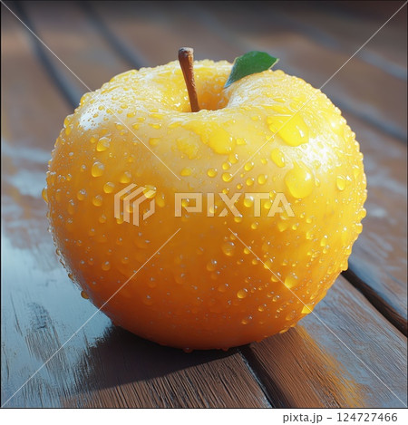 Vibrant Apple on Rustic Table 124727466