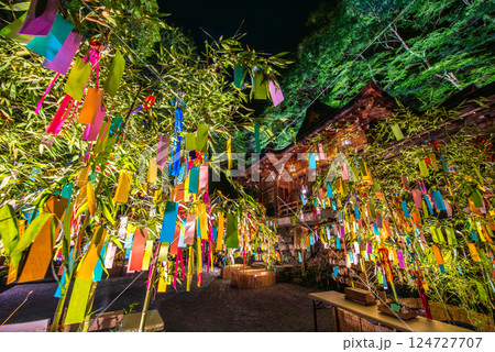 京都 貴船神社 七夕笹飾りライトアップ 京都 貴船神社 七夕笹飾りライトアップ 124727707