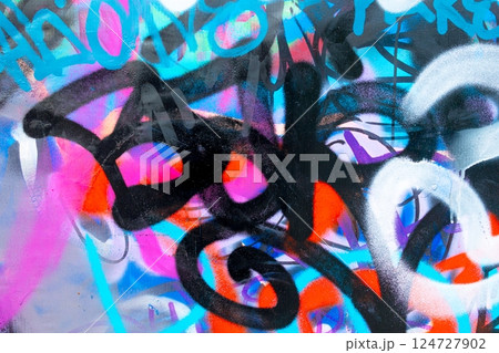 Vibrant Graffiti Art with Neon Blue, Pink, Black 80s Inspired Urban Style 124727902