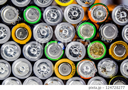Salt and alkaline batteries, source of energy for portable technology. AAA and AA batteries 124728277