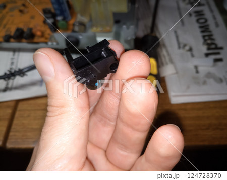 pressure roller of the tape drive mechanism of the cassette deck. pressure roller of the tape drive mechanism of the cassette deck. 124728370