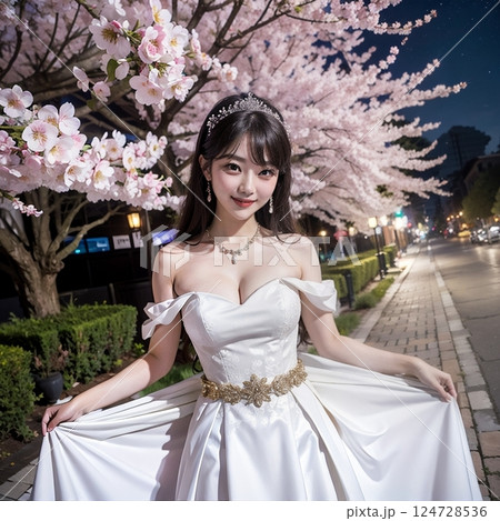 桜の木の下に ウエディングドレス・コスプレ 桜の木の下に ウエディングドレス・コスプレ 124728536