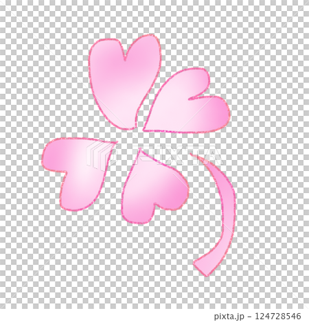 Cute heart-shaped four-leaf clover illustration (pink gradation) 124728546