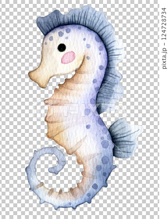 cute seahorse character. watercolor illustration for kids, underwater life cute seahorse character. watercolor illustration for kids, underwater life 124728734