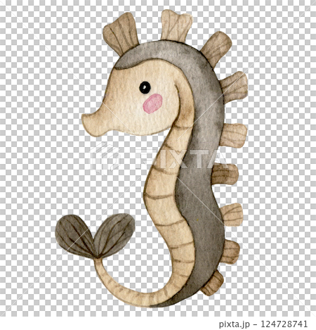 cute seahorse character. watercolor illustration for kids, underwater life 124728741