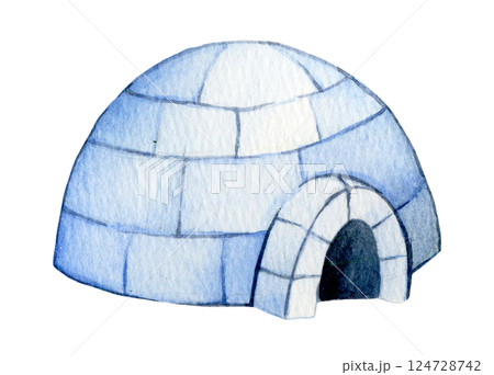 igloo, polar house. watercolor illustration for children. 124728742