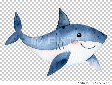 cute shark character. watercolor illustration for kids, underwater life 124728743