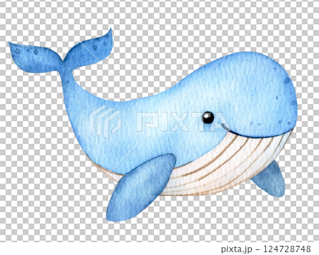 cute whale character watercolor illustration for kids underwater life cute whale character watercolor illustration for kids underwater life 124728748