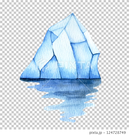 Watercolor Illustration of an Iceberg Floating in the Ocean 124728749