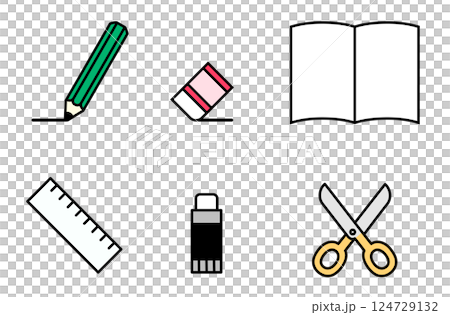 Simple and color stationery vector illustration icon set Simple and color stationery vector illustration icon set 124729132