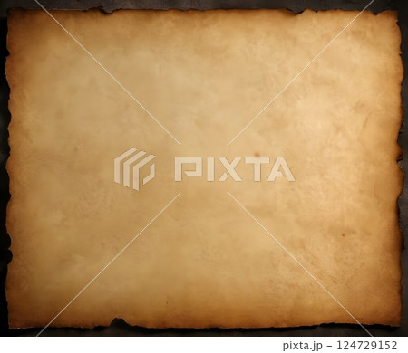 Burnt Aged Parchment Paper with Charred Edges - Blank Old Paper Texture 124729152