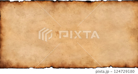 Burnt Aged Parchment Paper with Charred Edges - Blank Old Paper Texture 124729180