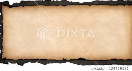 Burnt Aged Parchment Paper with Charred Edges - Blank Old Paper Texture 124729181