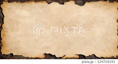 Burnt Aged Parchment Paper with Charred Edges - Blank Old Paper Texture 124729191