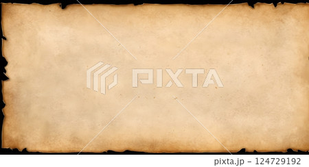 Burnt Aged Parchment Paper with Charred Edges - Blank Old Paper Texture 124729192