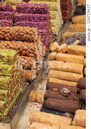 Turkish traditional sweet Turkish delight sold in the market 124729417