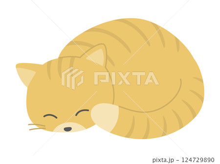 丸くなって眠る茶色い猫のイラスト 丸くなって眠る茶色い猫のイラスト 124729890
