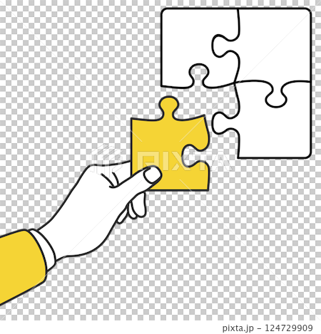 Illustration of a hand holding a puzzle 124729909