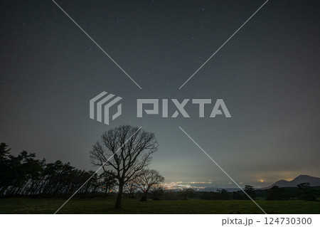 日本の鳥取県の大山に浮かぶ美しい春の星空 124730300