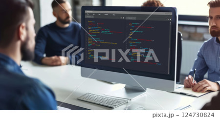 Software development programming on computer screen for brisk application 124730824