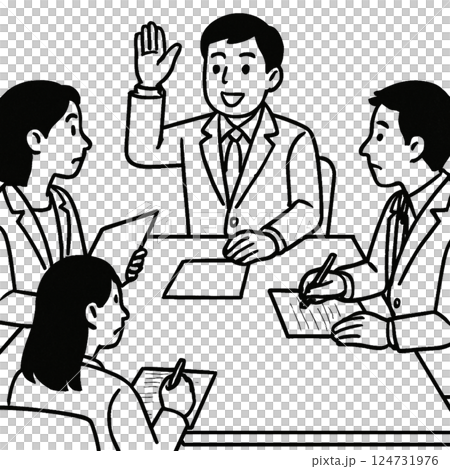 會議期間提案的簡單線條插圖，圖標，無背景，材質，商業場景，線條畫 124731976