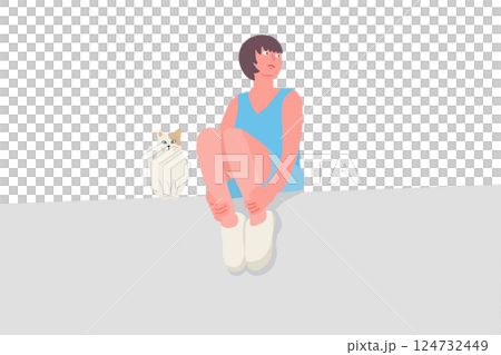Standing girl and cat 124732449